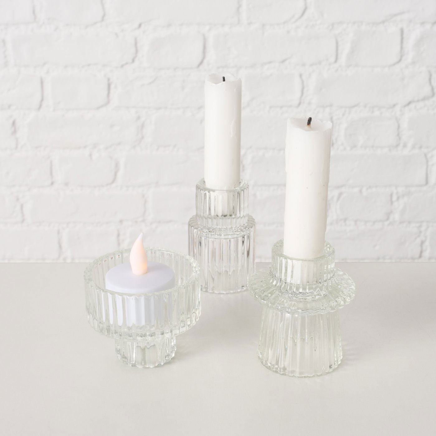 LS-LebenStil Küche & Haushalt Kerzenständer Glas Klar 7cm 3er Set