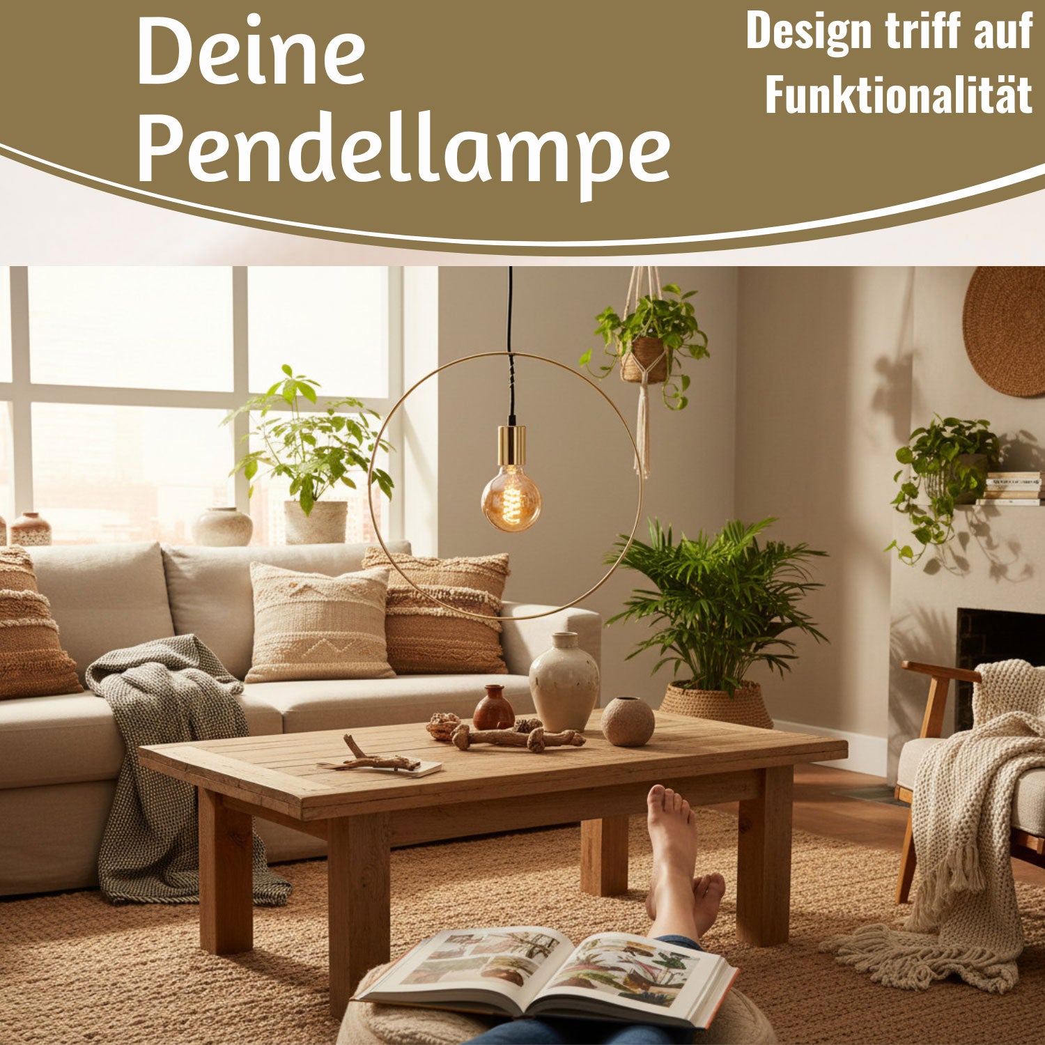 LS-LebenStil Athen Pendel-Leuchte Ring Gold 40cm E27