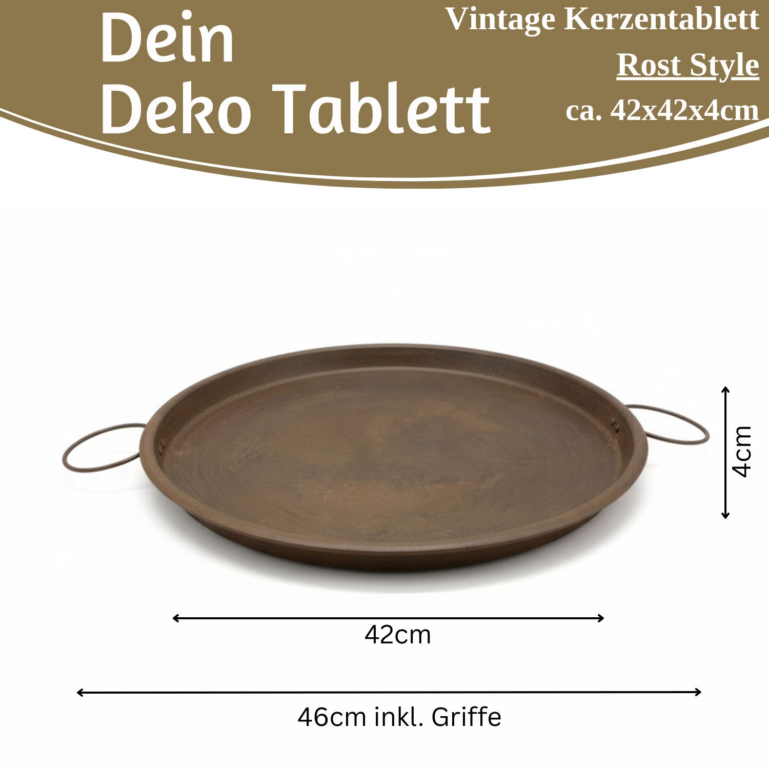 LS-LebenStil Küche Delhi Tablett Serviertablett Metall 42cm Braun