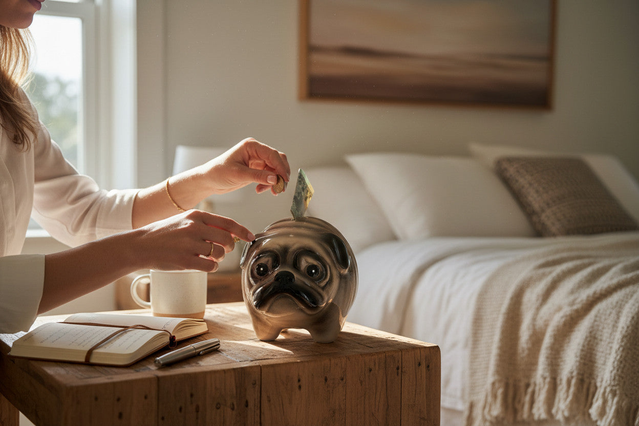 LS-LebenStil Mops Spardose Keramik 13cm abschließbar Hund