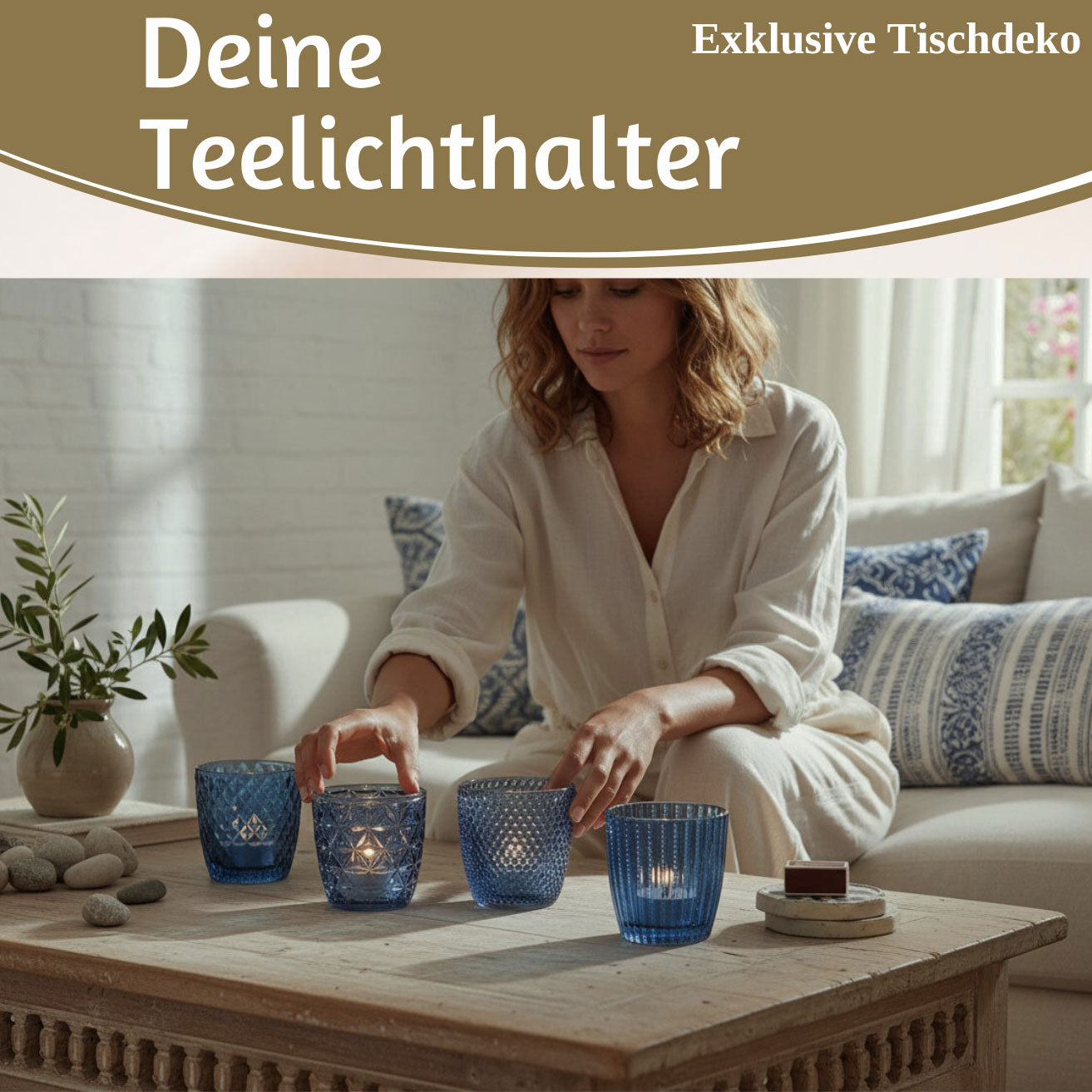 LS-LebenStil Küche & Haushalt 4er Teelichthalter Glas Retro Blau 7cm