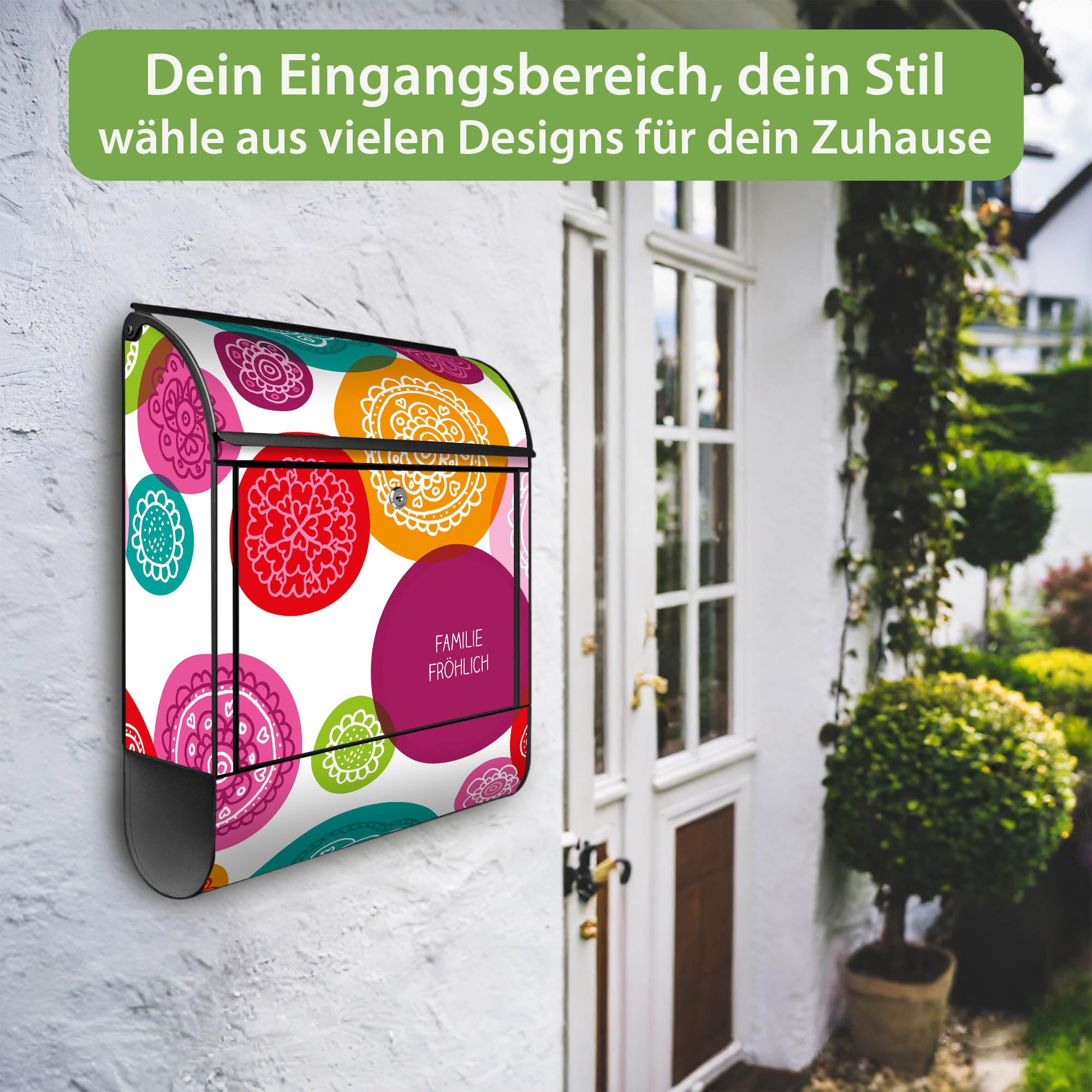 Banjado Briefkasten Naive Blüten Stahl schwarz Zeitungsfach