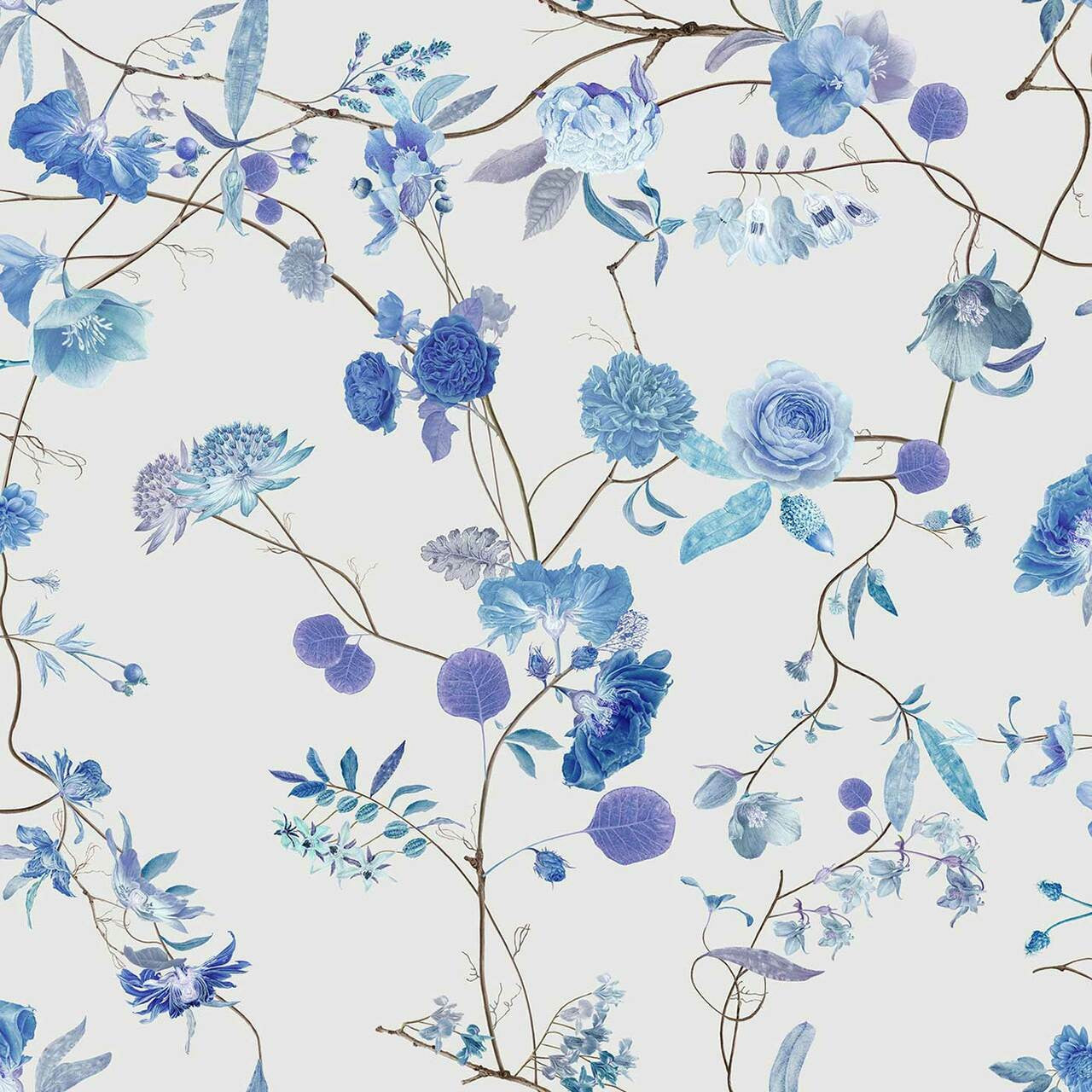 Mineheart Wallpaper Botanical Chinoiserie Tapete Weiß Blau