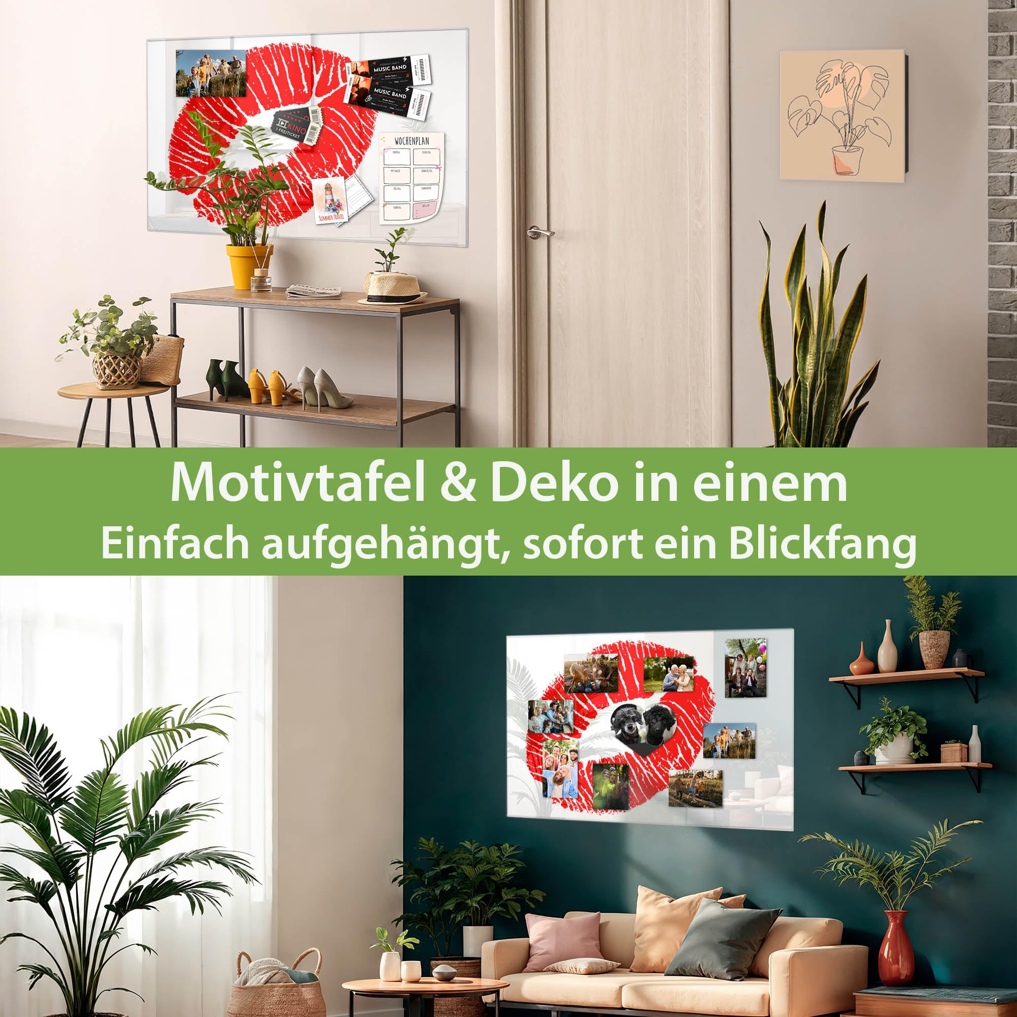 Banjado Magnettafel Kussmund Glas-Magnettafel 120x80 cm Herz
