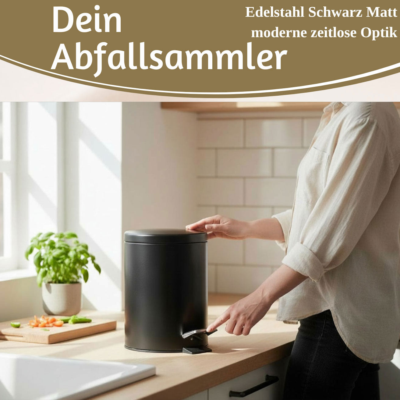 LS-LebenStil Küche & Haushalt Tretmülleimer Schwarz 3L Edelstahl
