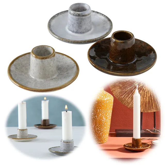 LS-LebenStil Kerzenständer Keramik 3er-Set braun-grau 9cm
