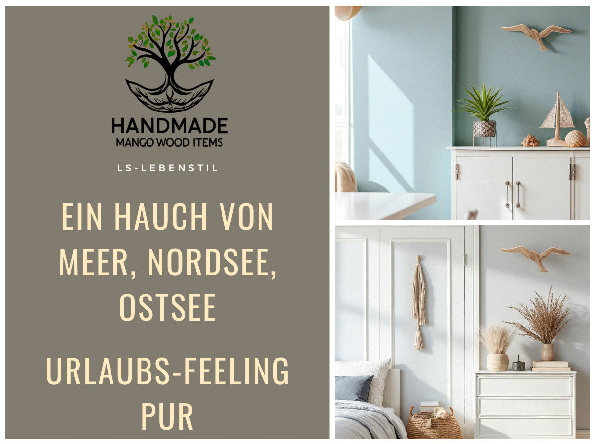 LS-LebenStil Möbel & Wohnen Wand-Möwe Mango Holz 46cm Braun