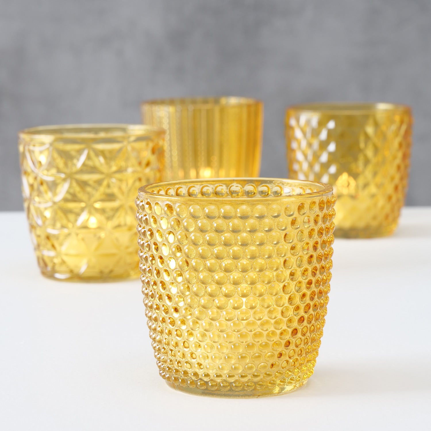 LS-LebenStil Küche & Haushalt Teelichthalter Glas Gelb 7cm 4er Set
