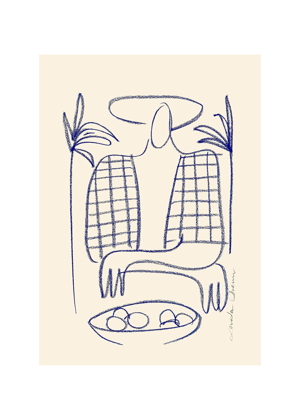 The Poster Club Dimanche Kunstdruck A4 beige blau abstrakt