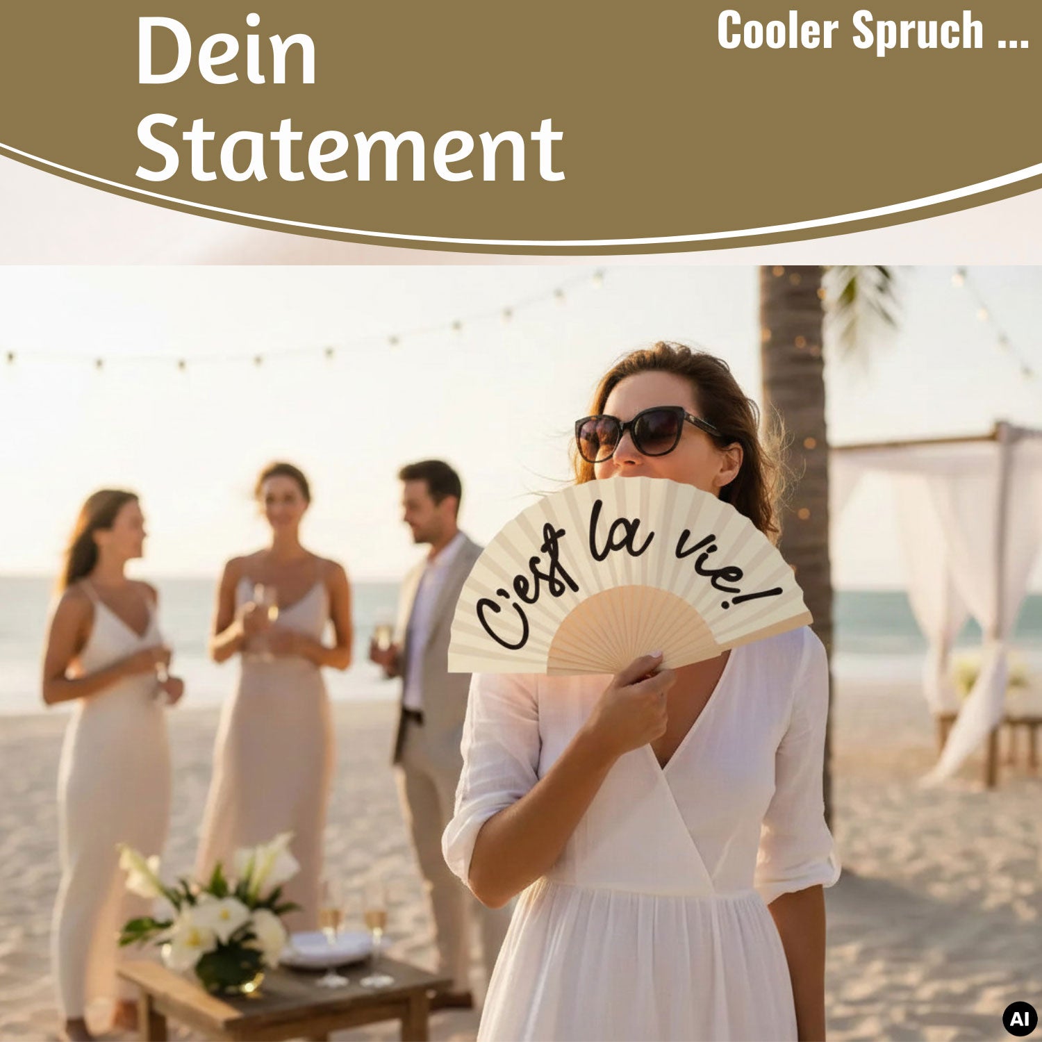 LS-LebenStil Handfächer C´est la Vie 23x42cm Weiß-Schwarz
