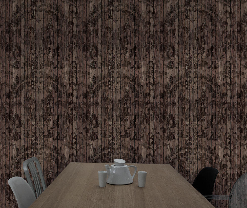 Mineheart Dark Driftwood Damask Tapete A3 Muster Dunkel