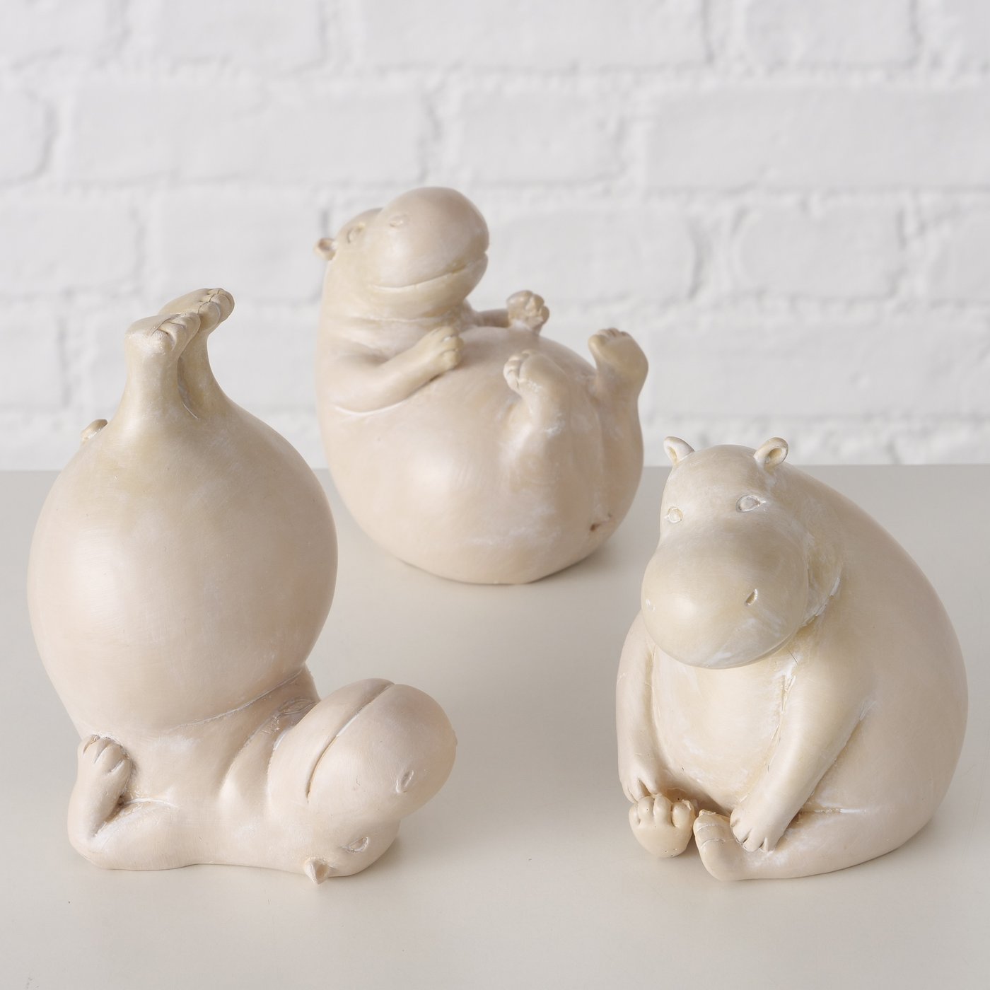 LS-LebenStil Möbel & Wohnen Yoga Hippo Deko-Figur Set 3x 12cm