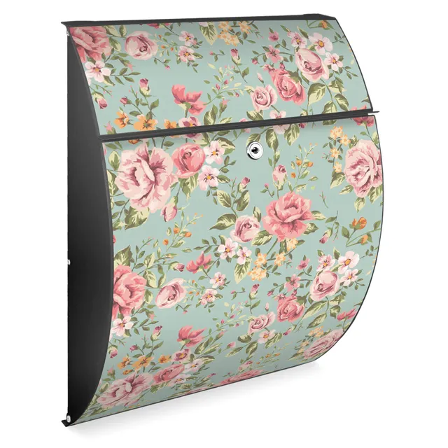 Banjado Briefkasten Riviera 46x33,5x13cm Altrosa Blume Anthrazit