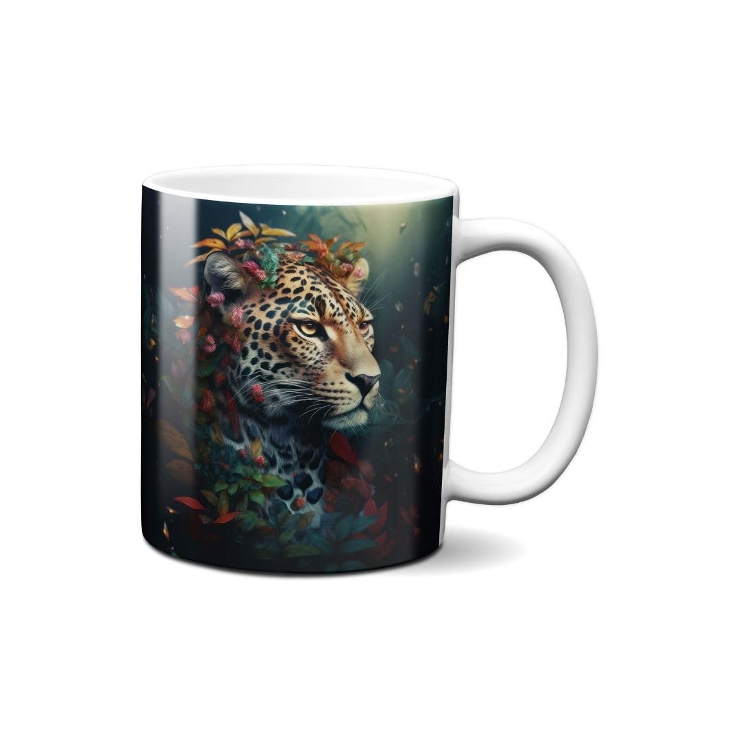 Hustling Sharks Wandbilder Tiger mit Blumen Tasse 330ml weiß Keramik