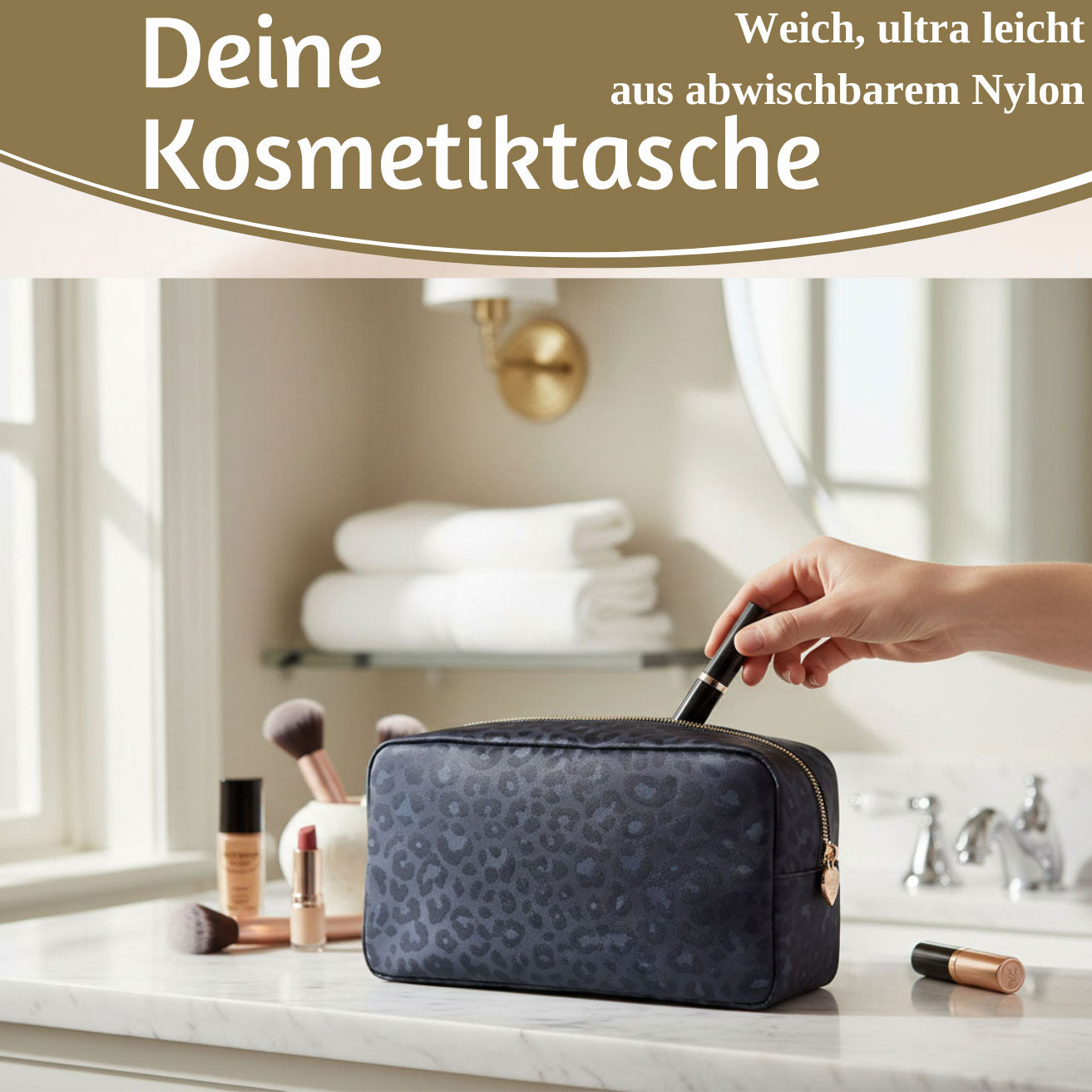Mimi's Glow Kulturtasche Romy 26x14cm leo grau Kosmetiktasche
