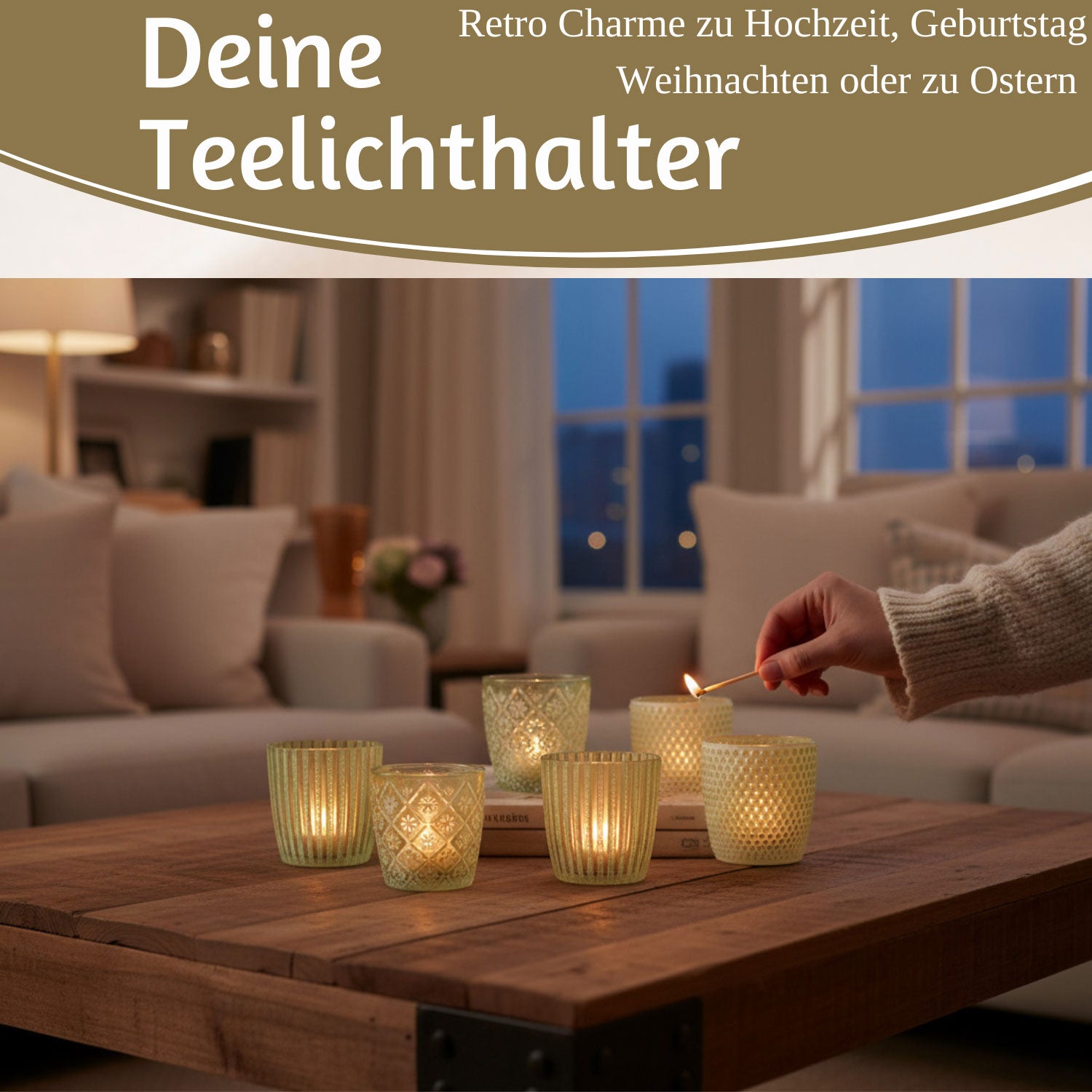 LS-LebenStil Küche & Haushalt Teelichthalter Glas Grün Weiß 6er Set