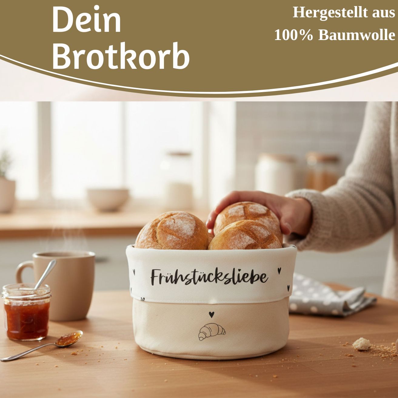 LS-LebenStil Frühstücksliebe Brotkorb Baumwolle Creme 20x16cm