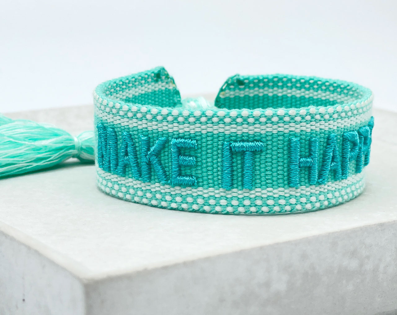 LS-LebenStil Make it Happen Armband Türkis Blau Baumwolle