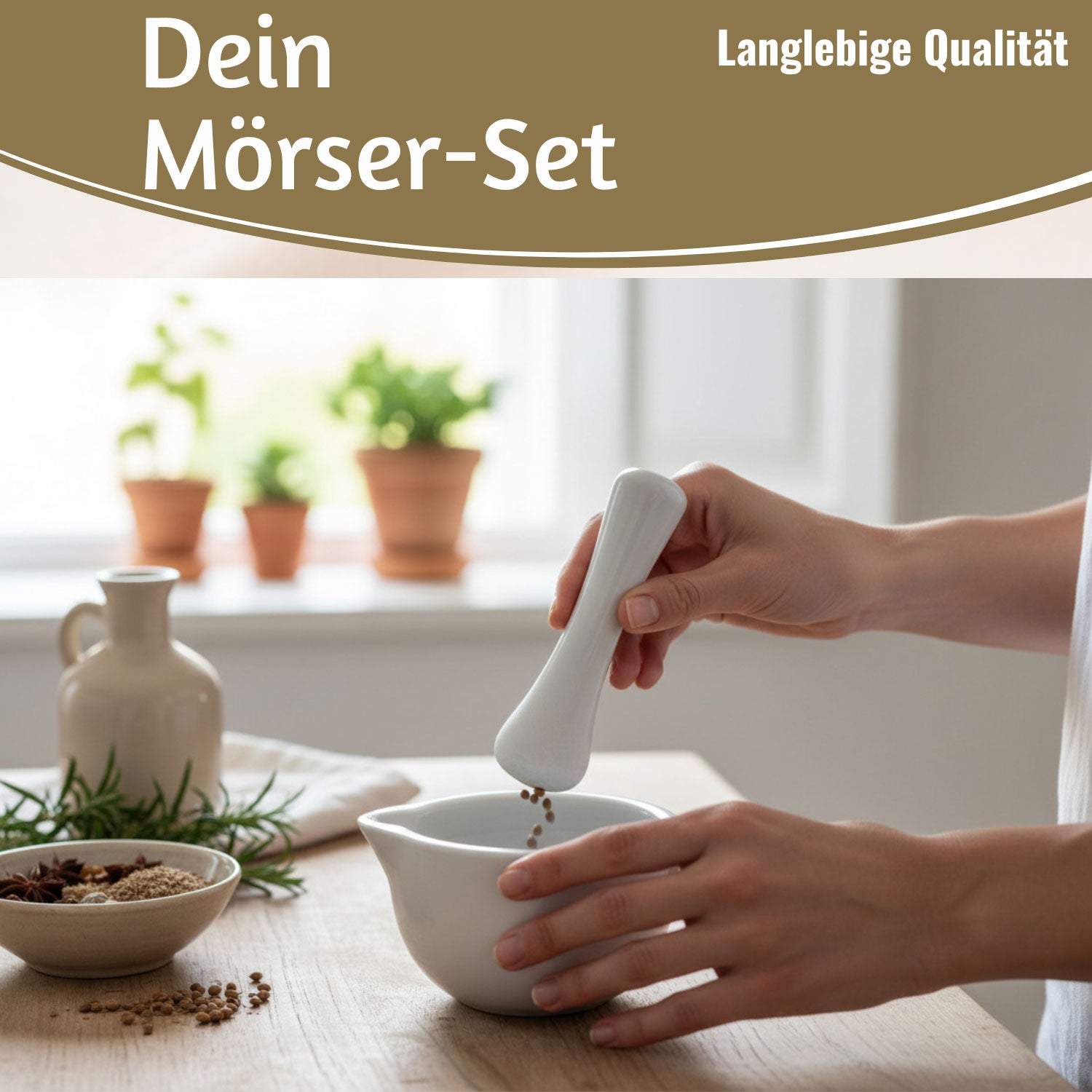 LS-LebenStil Küche & Haushalt Mörser mit Stößel Weiß Keramik Ø12cm