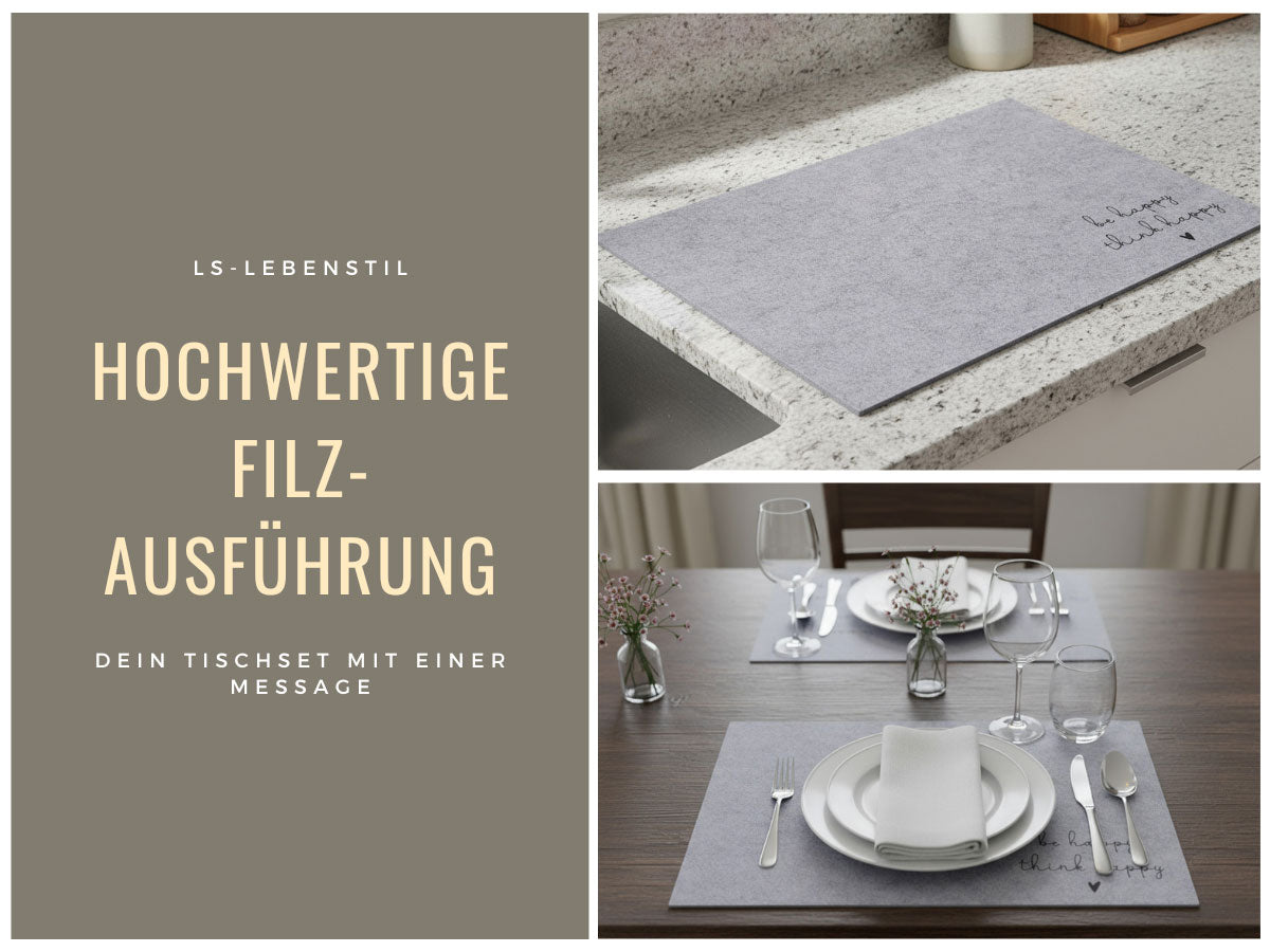 LS-LebenStil Happy Filz Tischset Hell-Grau 45cm 2er Set