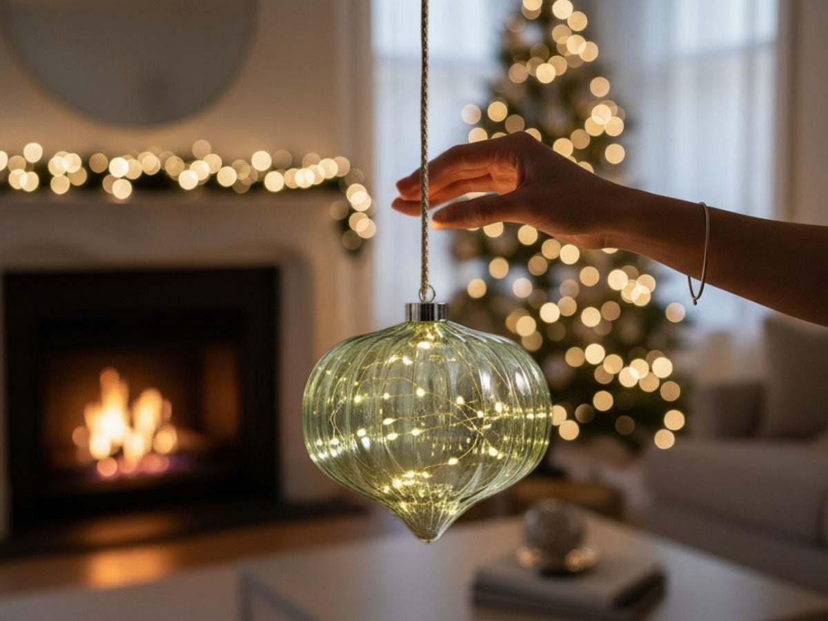 LS-LebenStil Kampen Lichtkugel 20cm Grün Glas 15 LED Timer