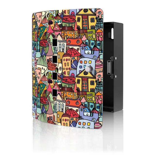 Banjado Schlüsselkasten Funky Town 24x21cm Edelstahl 10 Schlüssel