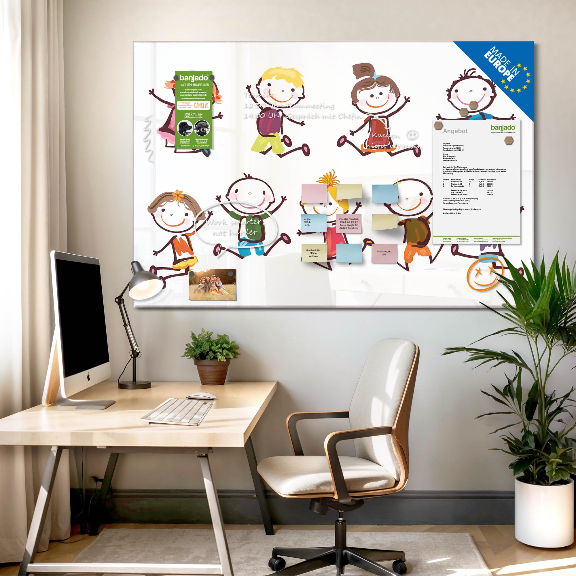 Banjado Magnettafel Happy Kids Glasboard 120x80 cm Kinder
