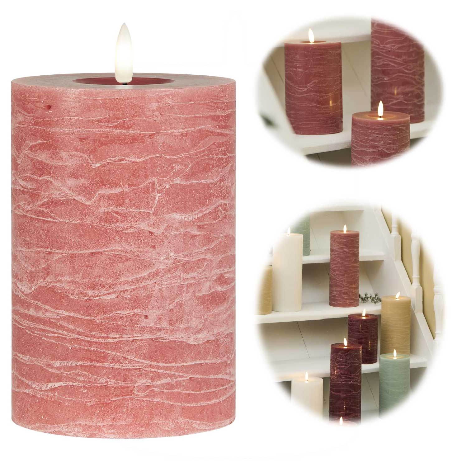 Ib Laursen Nyhavn LED Stumpenkerze rosa 15cm Echtwachs
