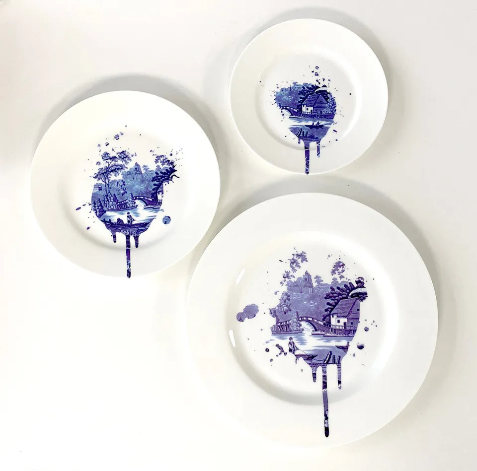 Mineheart Undercover Antique Teller Bone China Blau-Weiß