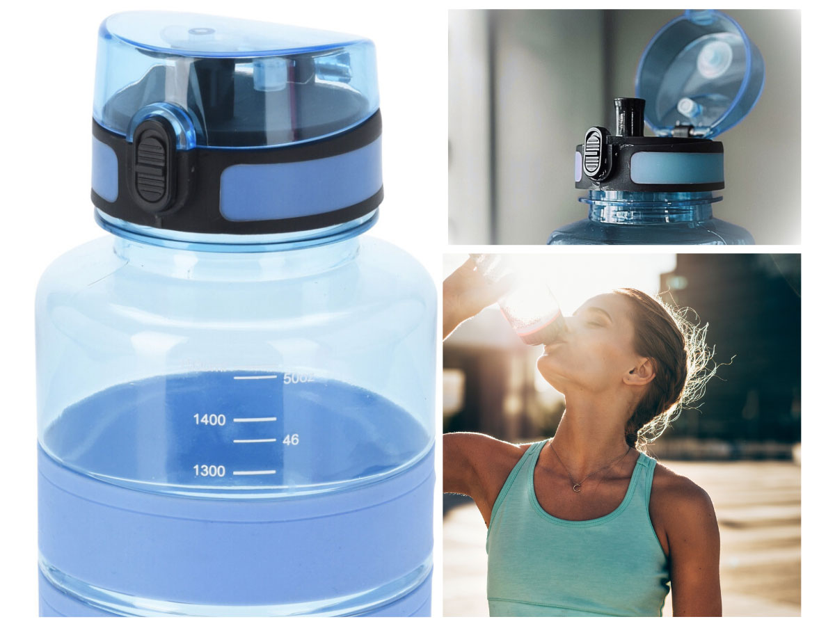 LS-LebenStil XL Sportflasche 1500ml blau auslaufsicher Strohhalm