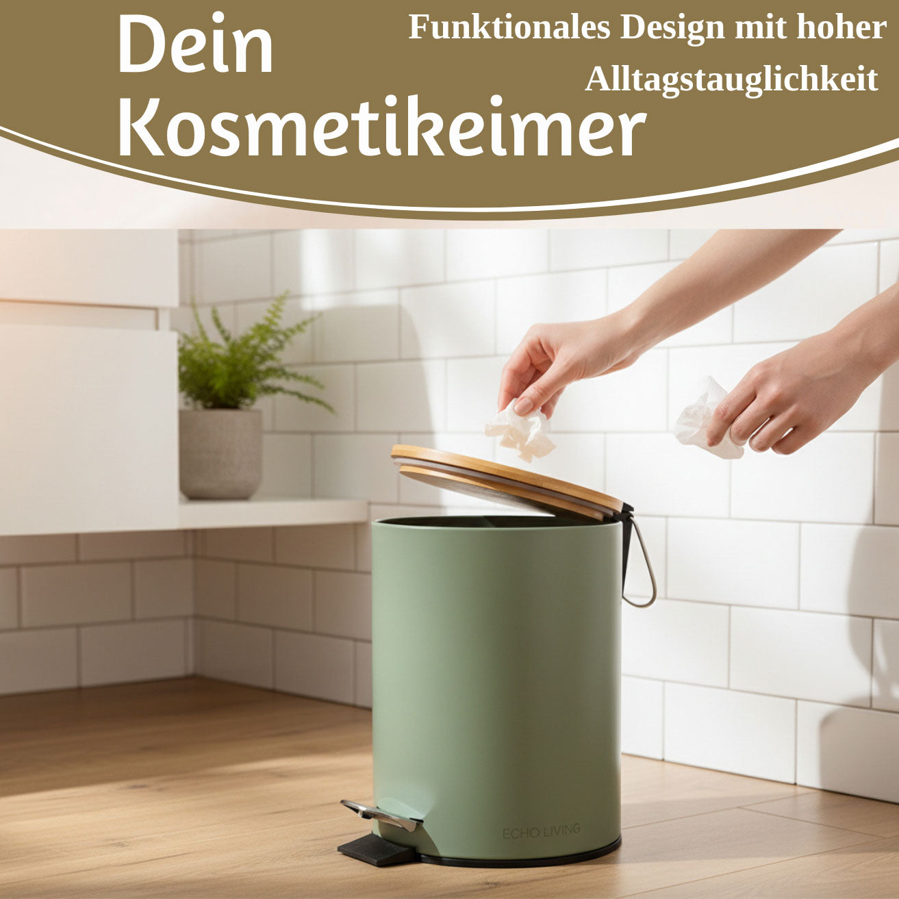 LS-LebenStil Tretmülleimer 3L Grün Rund Soft Close