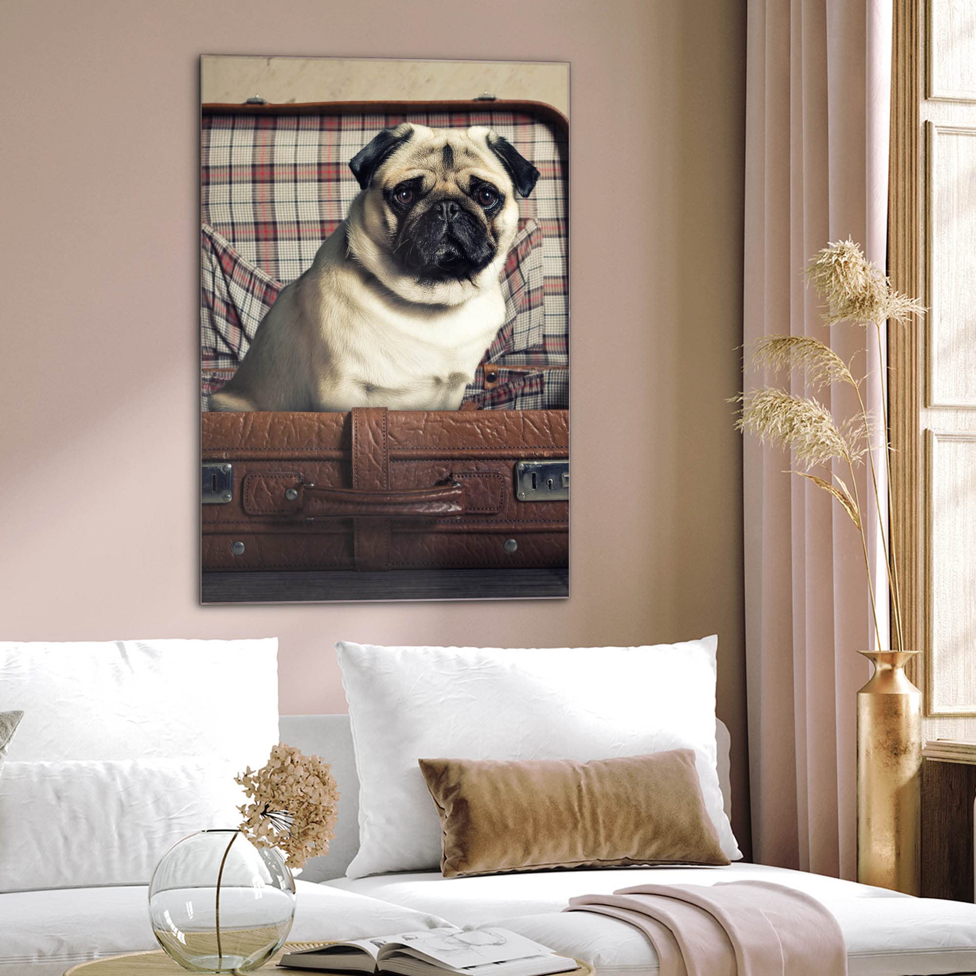 Banjado Magnettafel Mops im Koffer Magnetboard 60x40 Hund