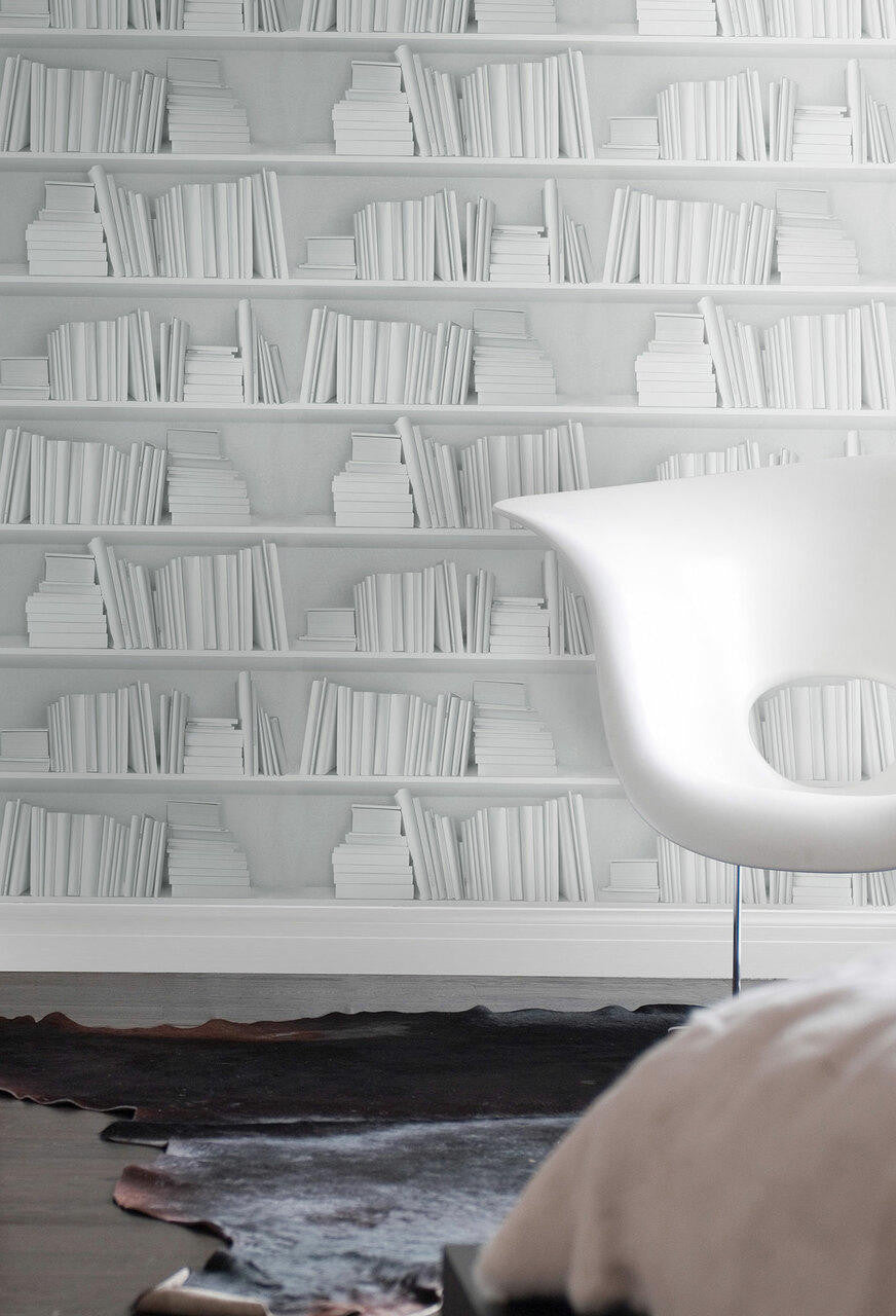 Mineheart White Bookshelf Tapete Weiss Rolle