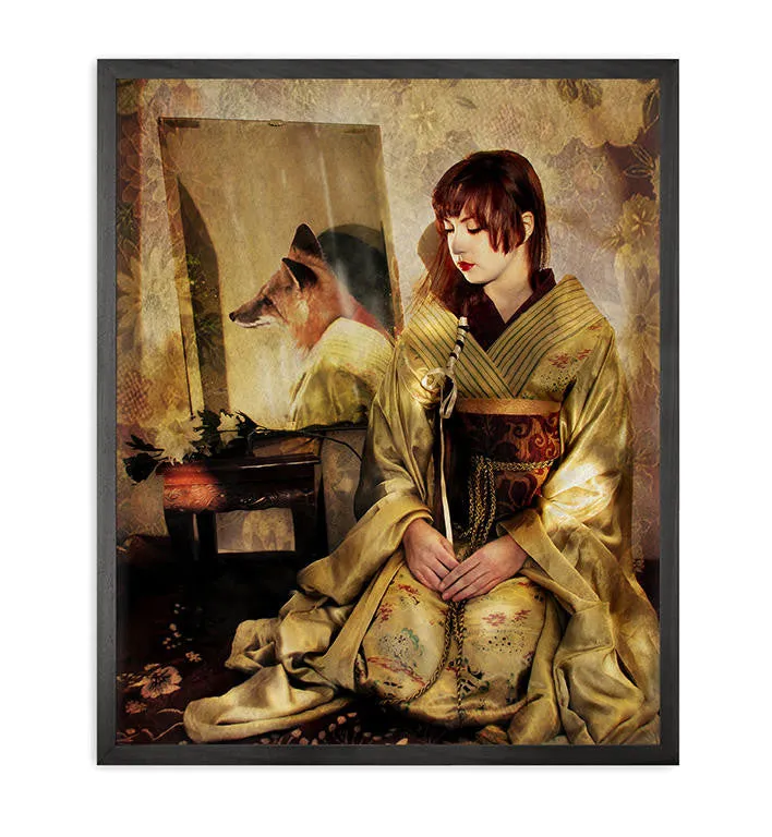 Mineheart Kitsune Leinwandbild 83,9x68,6cm Schwarz Surreal