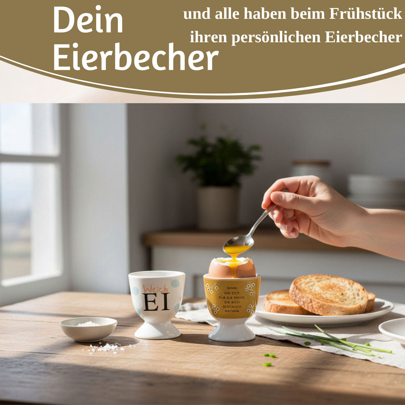 LS-LebenStil Eierbecher Porzellan Echt-Gold Zeit für Dinge 6x5cm