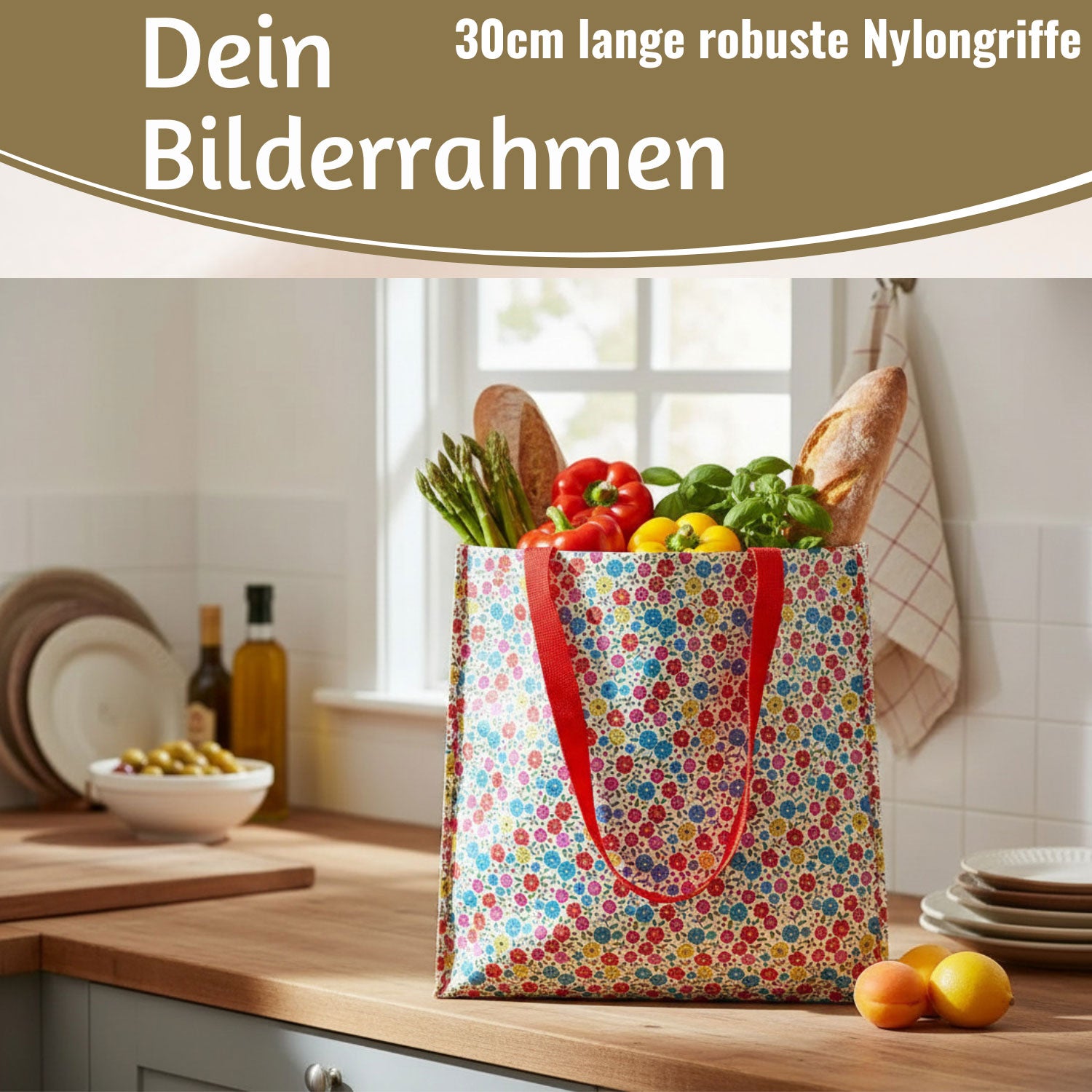 LS-LebenStil Tilde Blumen Shopper Einkaufstasche Bunt faltbar