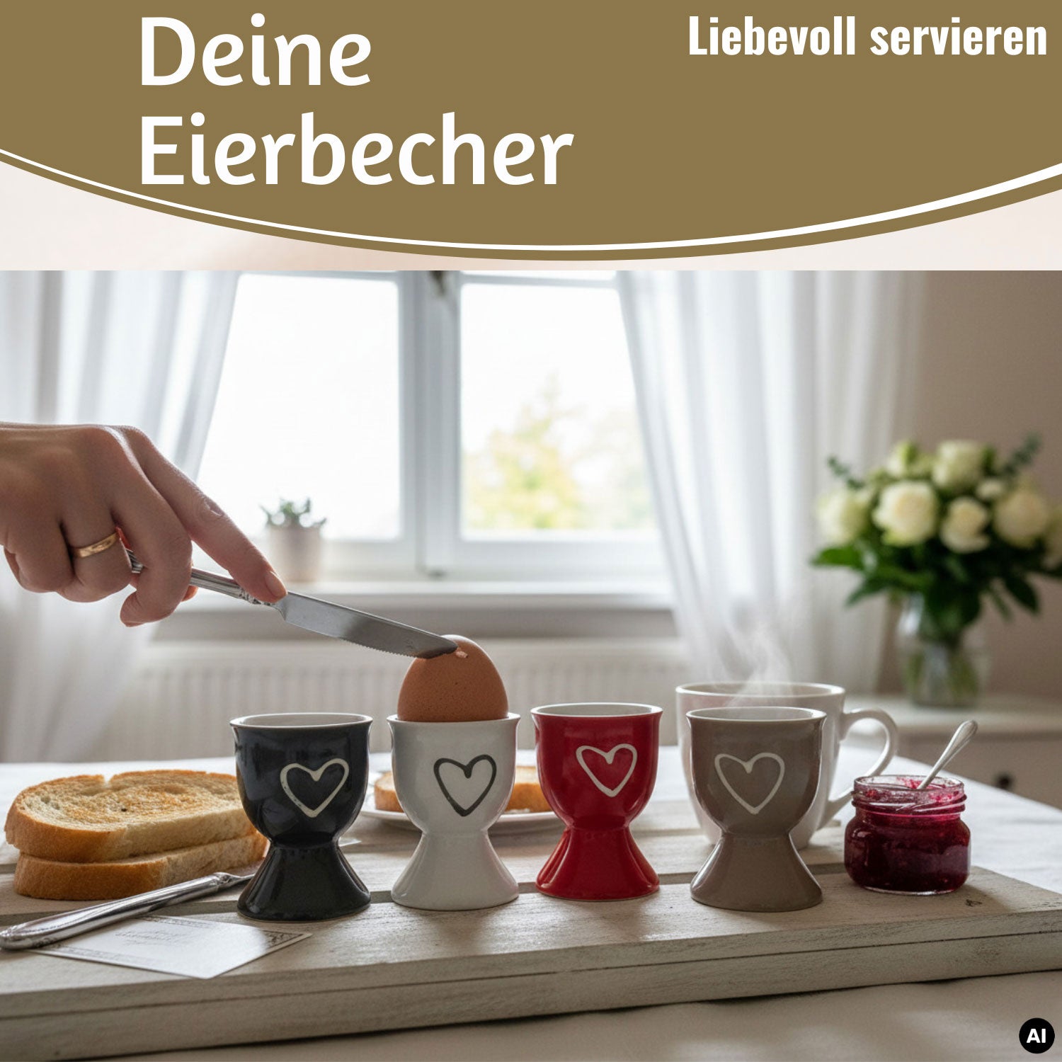 LS-LebenStil Küche & Haushalt Herz 4er Set Eierbecher Keramik 7cm