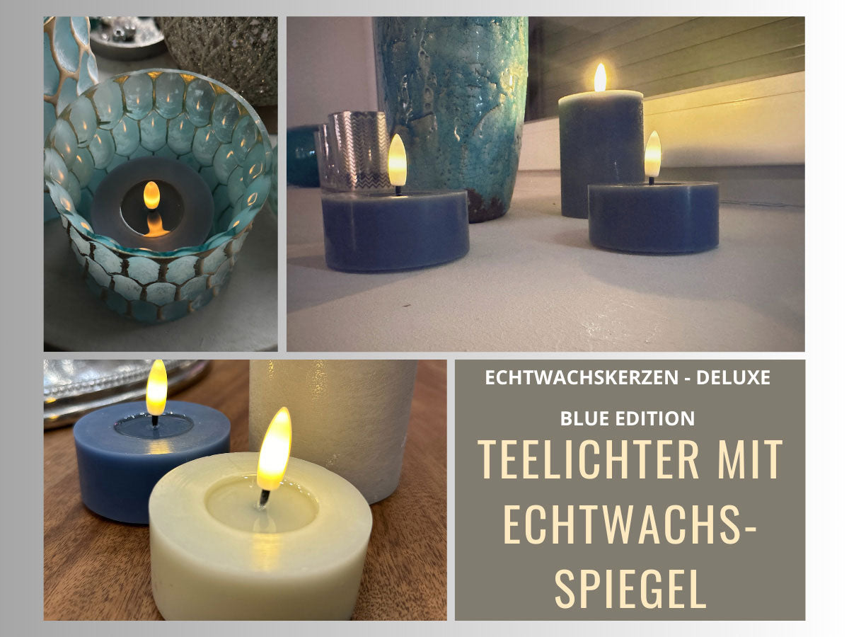 LS-LebenStil LED Teelichter Ribe Blau Echtwachs 2er 6,8cm