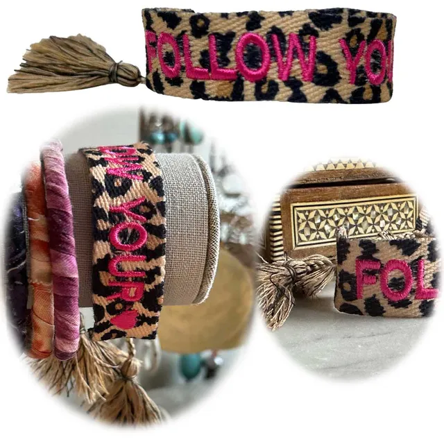 LS-LebenStil Leo Follow Armband Pink Leopard Quasten