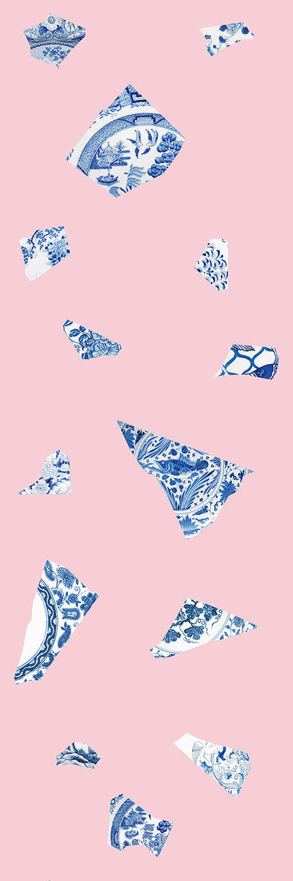Mineheart Plate Fragment Tapete rosa blau 10 m Rolle