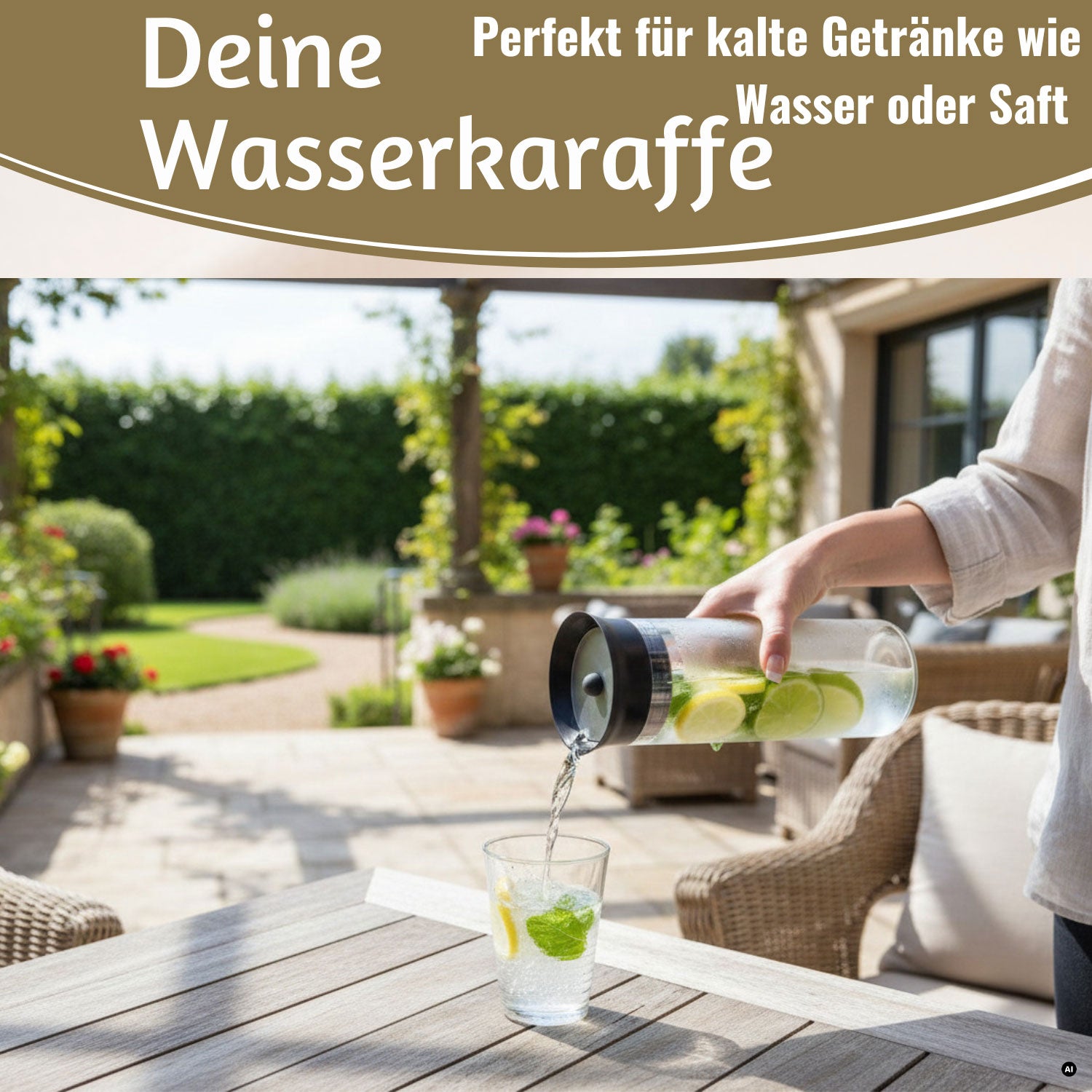 LS-LebenStil Küche & Haushalt Wasserkaraffe 1L Glaskaraffe 2er Set Sieb