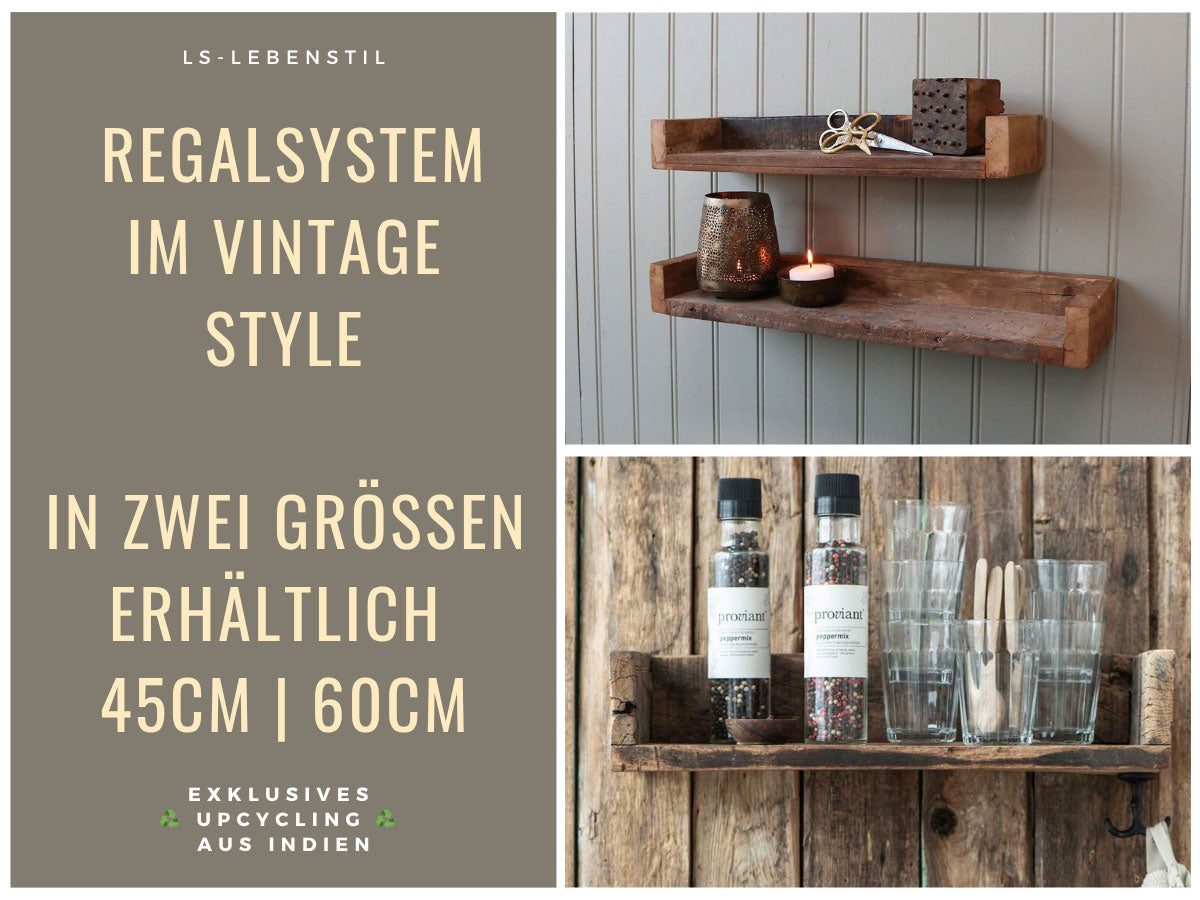 LS-LebenStil Unika Wandregal Braun 60cm Holz Ziegelform Regalbrett
