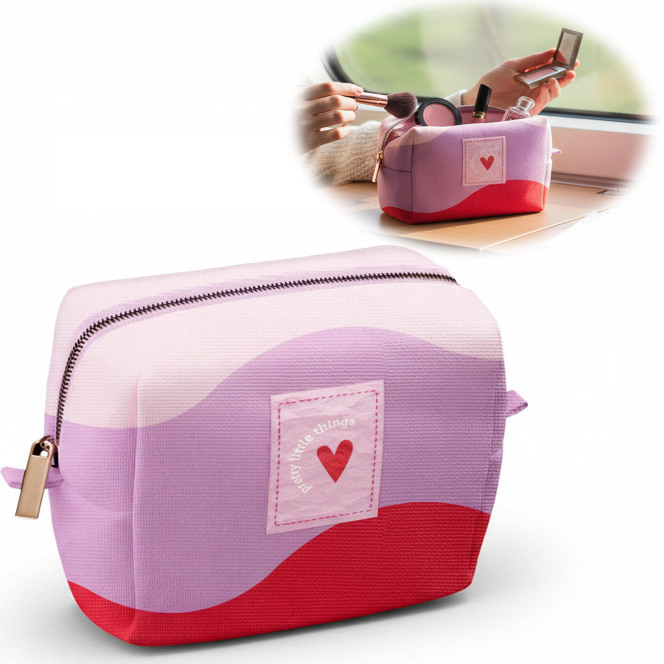 LS-LebenStil Kosmetiktasche Herz 14x11cm rosa Baumwolle