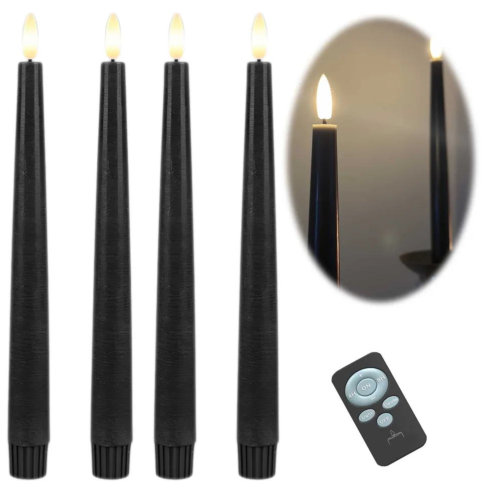 LS-LebenStil Ribe LED Stabkerzen Schwarz 26cm 4er Set