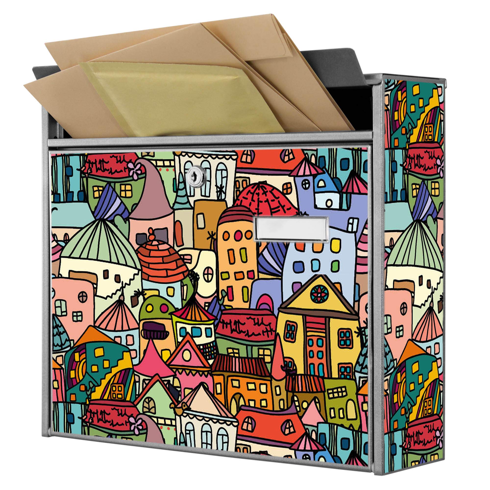 Banjado Briefkasten Funky Town 32x36x10cm silbergrau