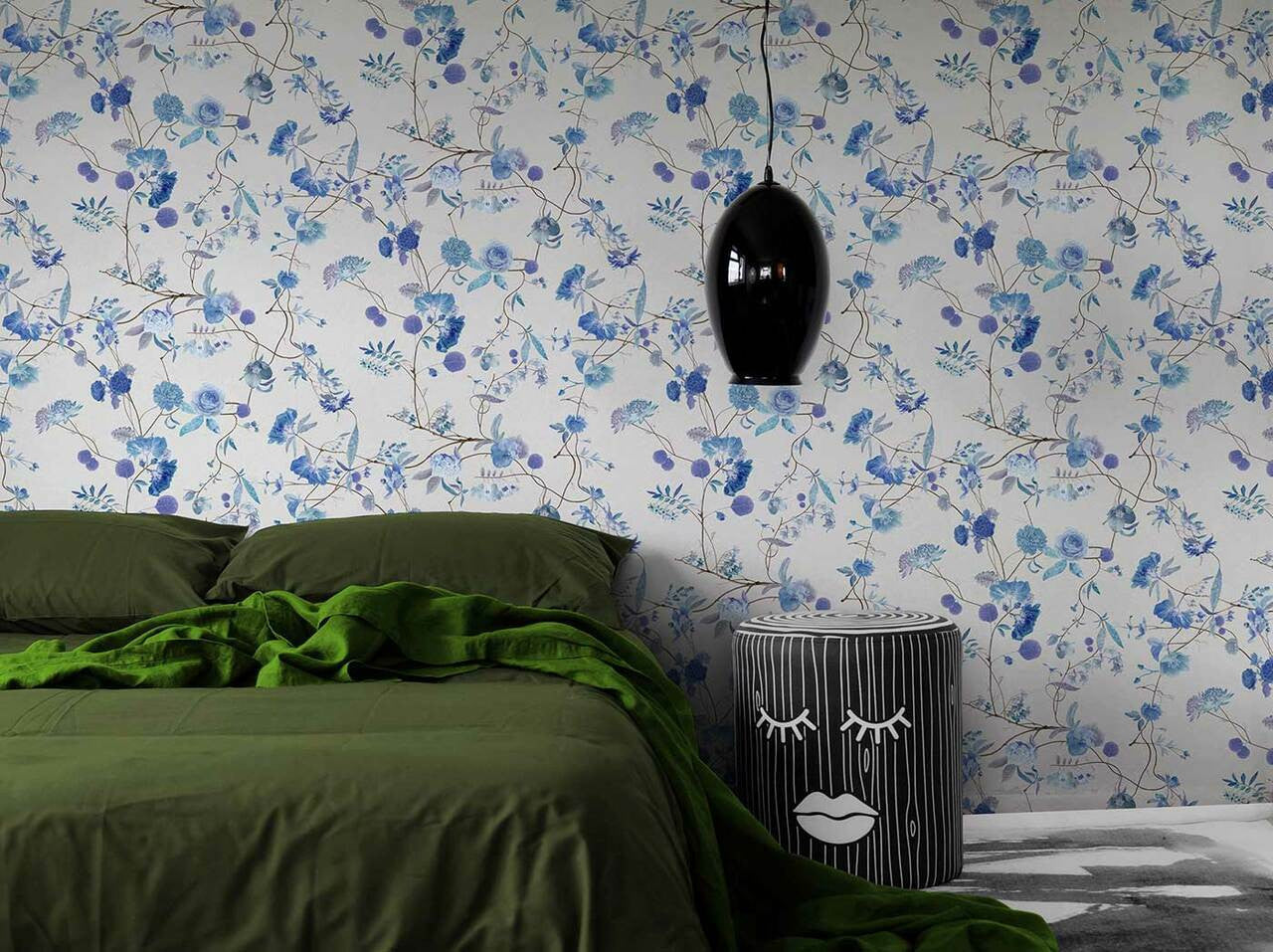 Mineheart Wallpaper Botanical Chinoiserie Tapete Weiß Blau