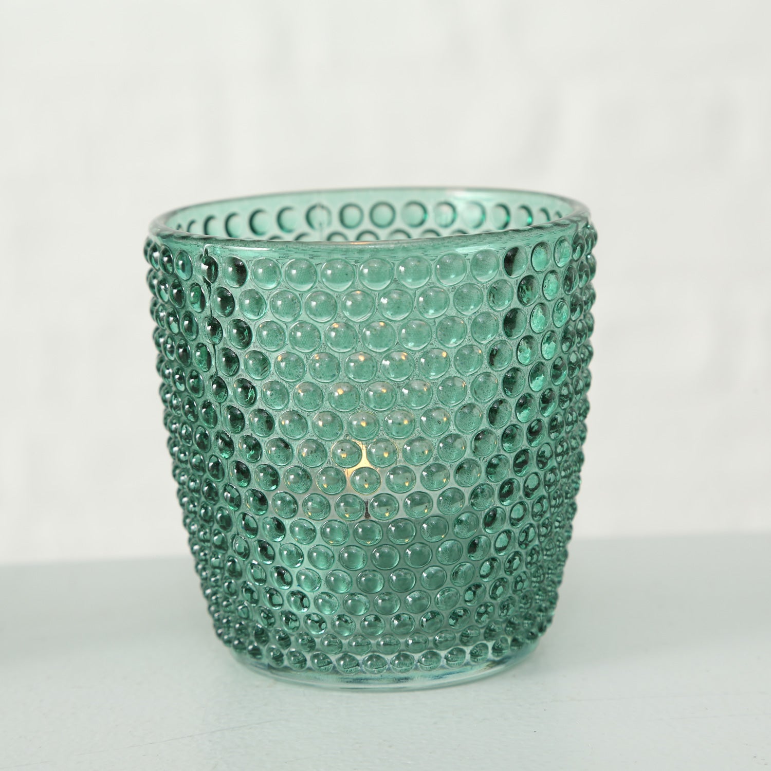 LS-LebenStil Teelichthalter Glas Retro Petrol 7cm 4er Set