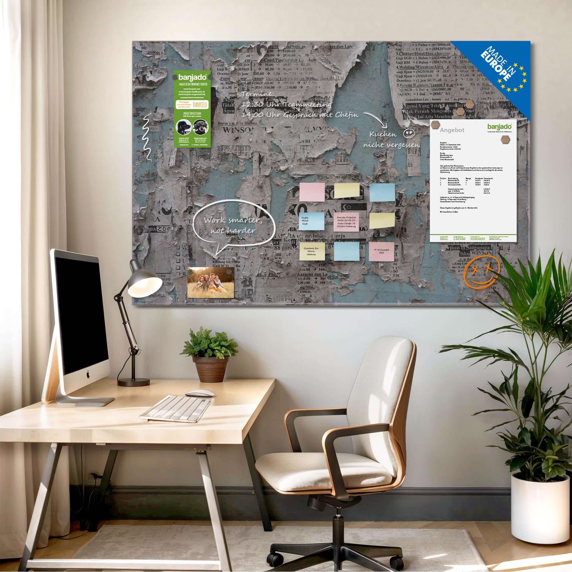 Banjado Magnettafel Wand mit Zeitungen Glasboard 120x80 cm