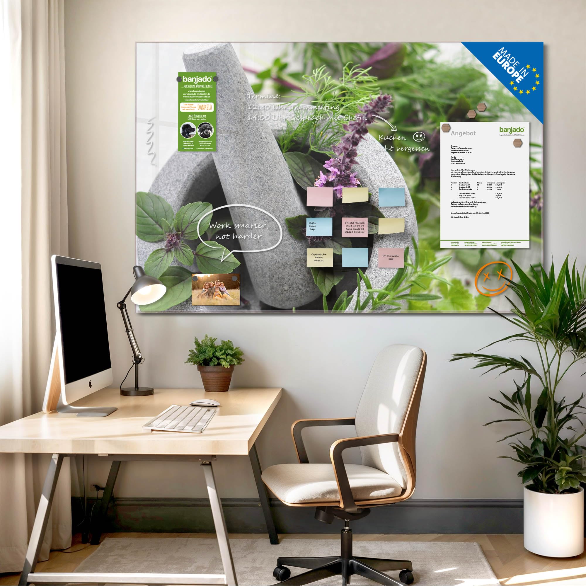 Banjado Magnettafel Kräuter Glasboard Küche 120x80 cm