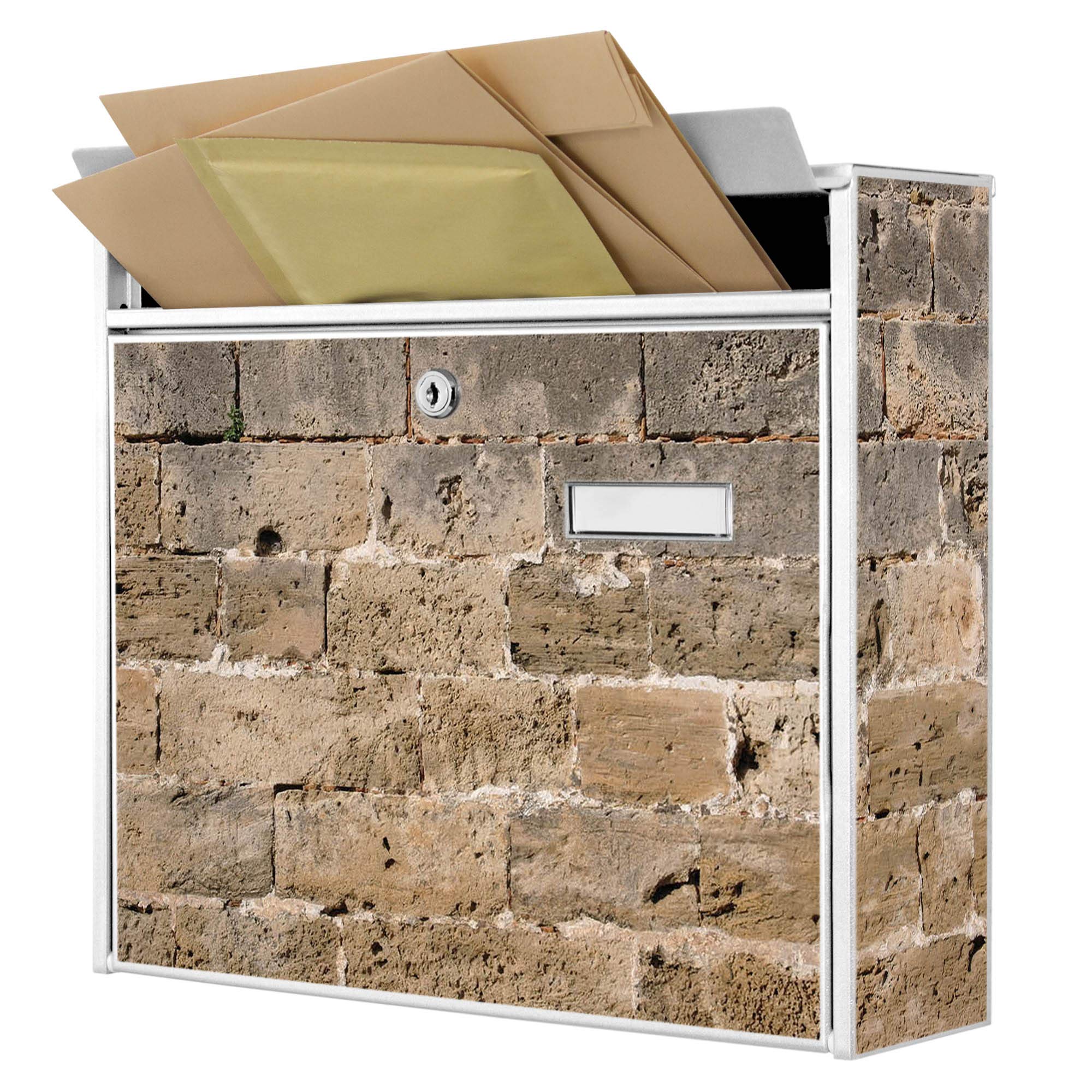 Banjado Briefkasten Mauer Antik Weiss A4 32x36cm mit Namensschild